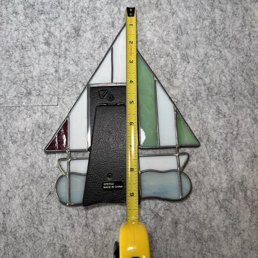 VTG Stained Glass Suncatcher Sailing Vessel‎ w/Built-In Photo Frame Window Wall